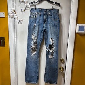 True Religion Men's Distressed Blue Straight Jeans